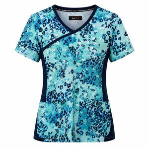 Koi Lite Scrub Top Women’s Sz Medium Blue Cheetah Divine Floral Stretch Nursing
